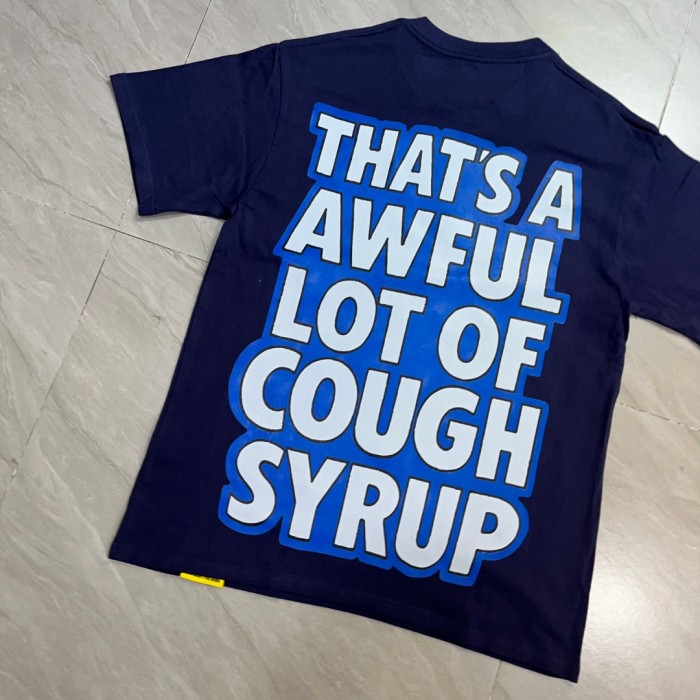 West Coast Casual Fashion Solid Navy Blue Laid Back Tiger Mascot Pour Syrup Graffiti Bubble Font Print T-Shirt 29344147