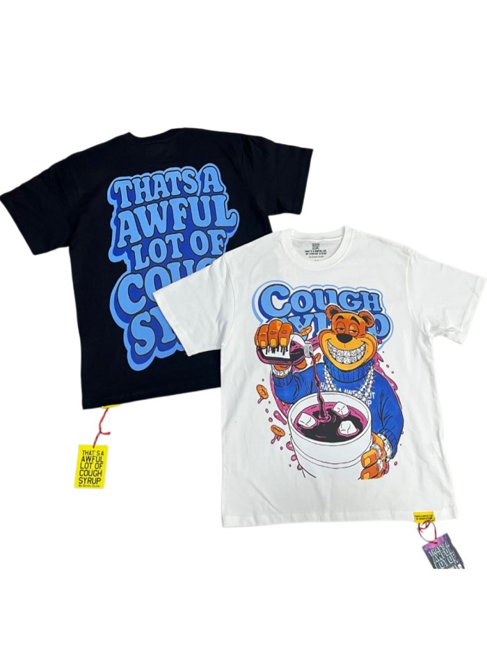 Cartoon Hip Hop Streetwear Front Honey Bear Diamond Grill Teeth Chain Watch Pouring Purple Syrup Ice Cup Drip Print T-Shirt 2 colors 29344042