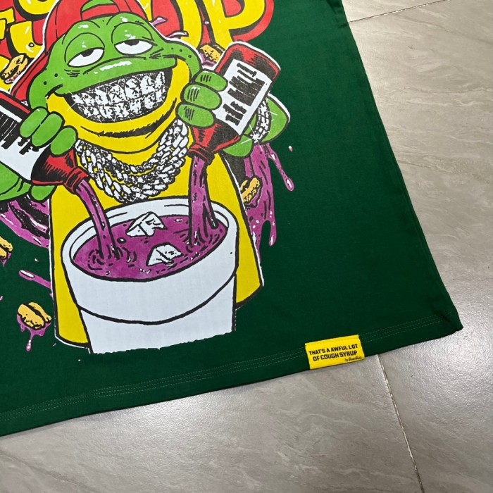 Retro Old School Streetwear Front Chill Frog Mascot Chain Necklace Syrup Drip Cartoon Illustration Print T-Shirt 3 colors 29344031