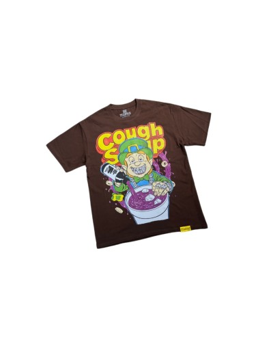 West Coast Casual Fashion Chocolate Brown Laid Back Leprechaun Mascot Pour Syrup Graffiti Bubble Font Print T-Shirt 29344165