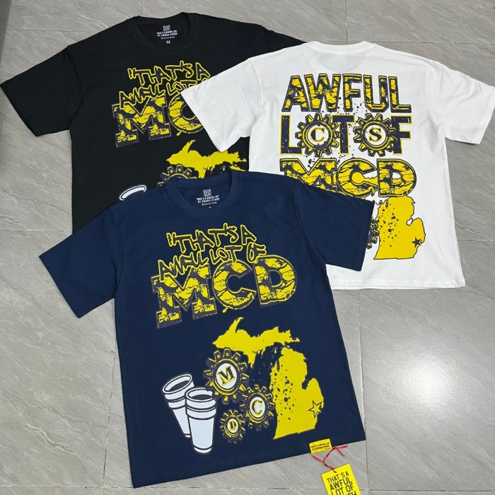 Retro State Pride Streetwear Distressed Crack Font Mechanical Gear Michigan Outline Map Dual Side Print T-Shirt 3 colors 29344200