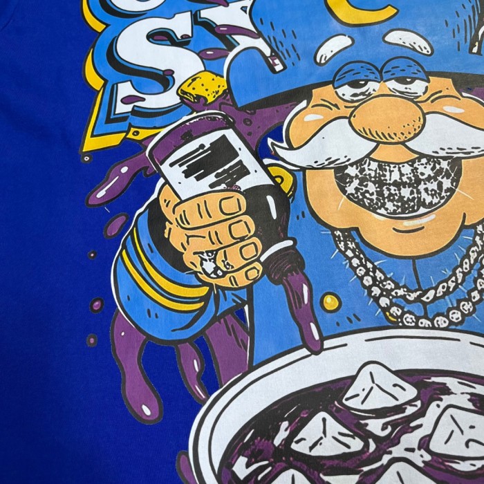 West Coast Casual Fashion Bright Royal Blue Captain Mascot Pour Syrup Graffiti Bubble Font Print T-Shirt 29344090