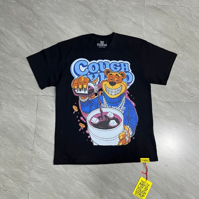 Cartoon Hip Hop Streetwear Front Honey Bear Diamond Grill Teeth Chain Watch Pouring Purple Syrup Ice Cup Drip Print T-Shirt 2 colors 29344042
