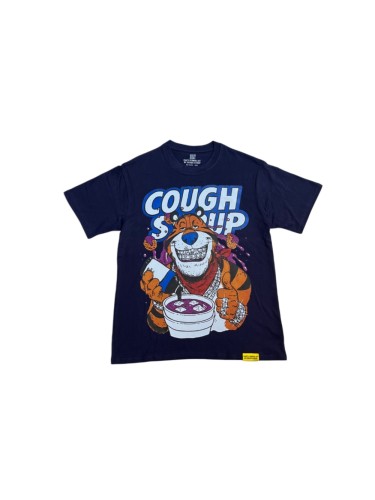 West Coast Casual Fashion Solid Navy Blue Laid Back Tiger Mascot Pour Syrup Graffiti Bubble Font Print T-Shirt 29344147