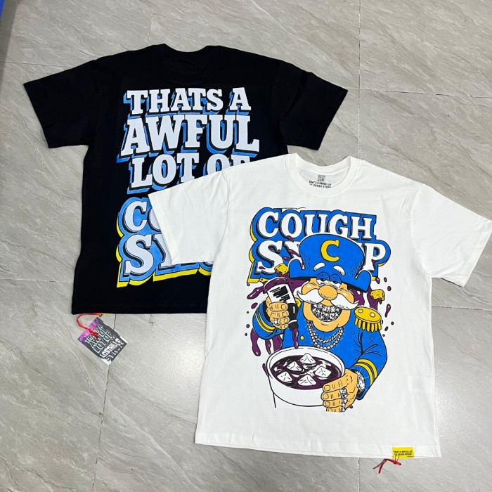 Cartoon Hip Hop Streetwear Front Captain Character Pouring Purple Syrup Bowl Bottle Chain 3D Outline Letter Graphic Oversized T-Shirt 2 colors 29344019