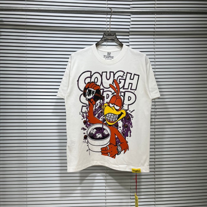 Retro Cartoon Streetwear Bright White Tone Hip Hop Rooster Character Syrup Bottle Splashing Liquid Vintage Graffiti Art Print T-Shirt 29344157