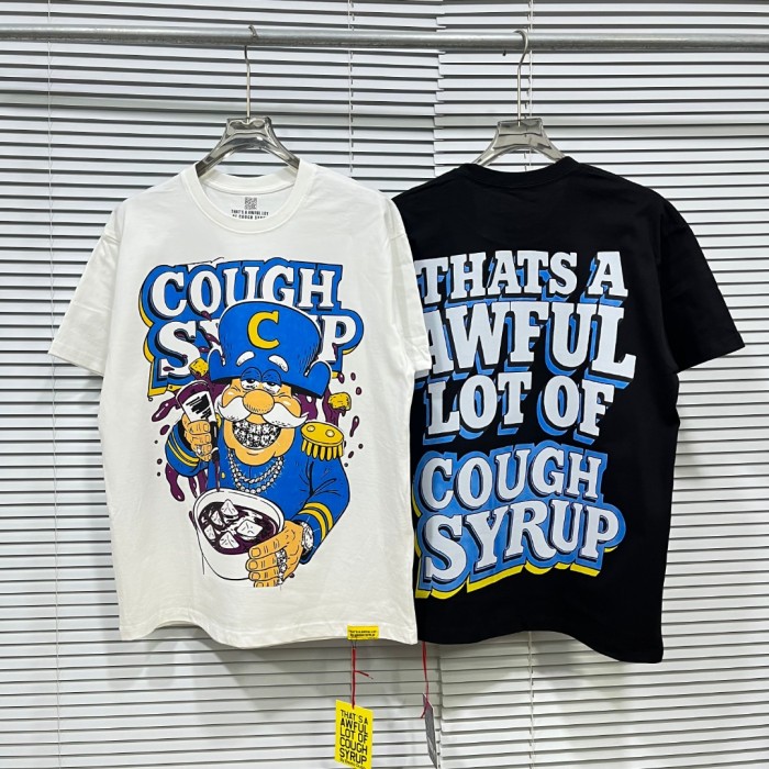 Cartoon Hip Hop Streetwear Front Captain Character Pouring Purple Syrup Bowl Bottle Chain 3D Outline Letter Graphic Oversized T-Shirt 2 colors 29344019