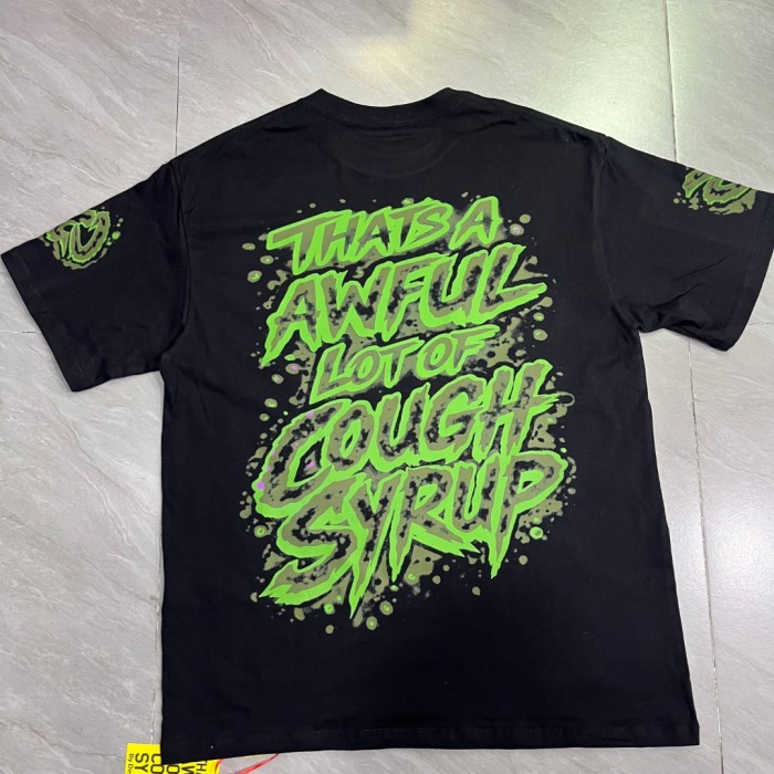 Dark Grunge Streetwear Front Splatter Paint Toxic Green Jagged Graffiti Letter Overturned Cup Purple Liquid Print Oversized T-Shirt 29343950