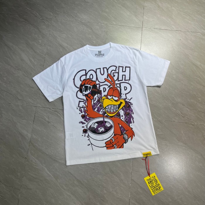 Retro Cartoon Streetwear Bright White Tone Hip Hop Rooster Character Syrup Bottle Splashing Liquid Vintage Graffiti Art Print T-Shirt 29344157