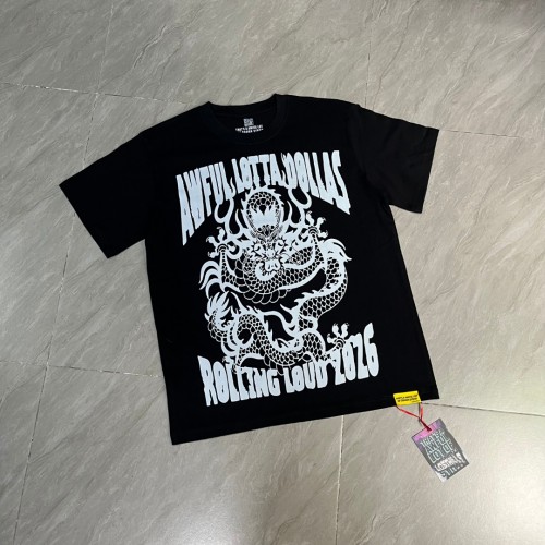 Retro Festival Streetwear Black Base Oriental Dragon Line Drawing Gothic Typography Music Tour Print T-Shirt 29344175