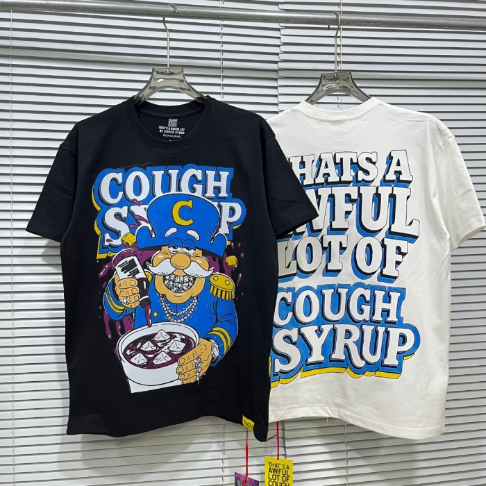 Cartoon Hip Hop Streetwear Front Captain Character Pouring Purple Syrup Bowl Bottle Chain 3D Outline Letter Graphic Oversized T-Shirt 2 colors 29344019