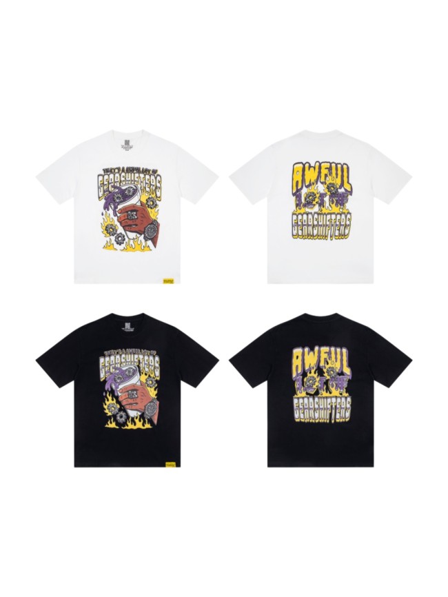 Grunge Streetwear Mechanic Hand Cup Gear Flame Gothic Letter Print Back Stacked 3D Outline Gearshifters Slogan Graphic Oversized T-Shirt 2 colors 29343893