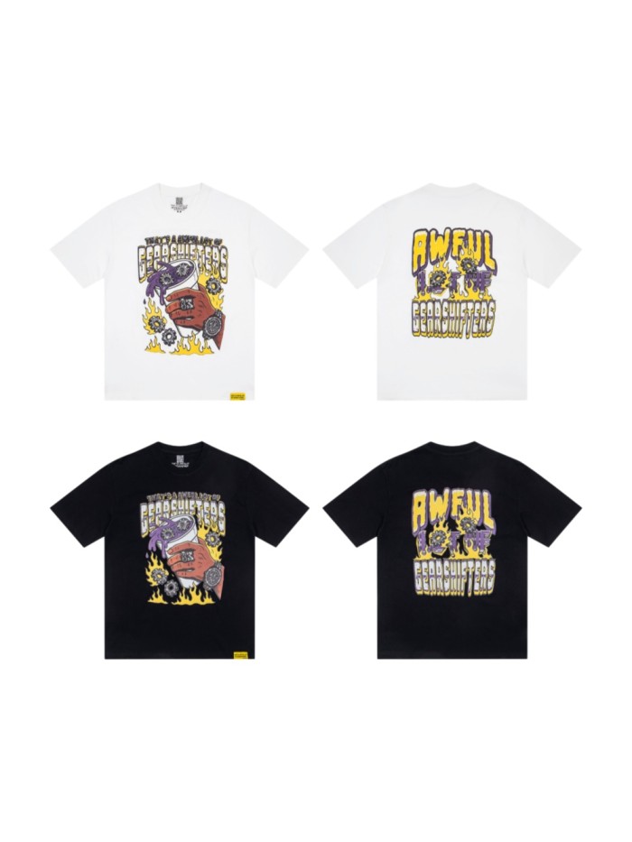 Grunge Streetwear Mechanic Hand Cup Gear Flame Gothic Letter Print Back Stacked 3D Outline Gearshifters Slogan Graphic Oversized T-Shirt 2 colors 29343893
