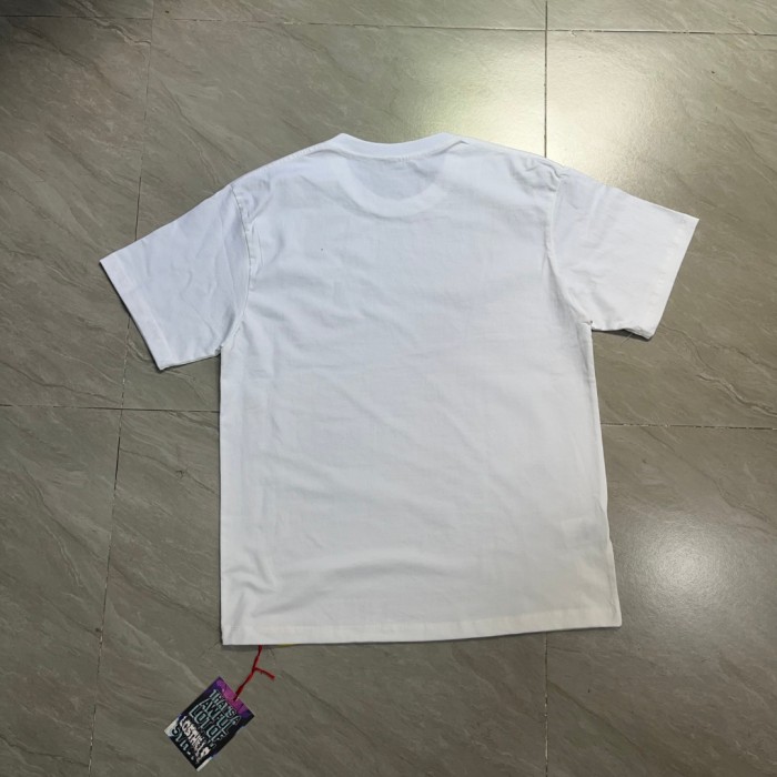 0s Grunge Hip Hop Streetwear Solid White Brick Wall Background Cartoon Face Graffiti Red Strike Through Text T-Shirt 29344169