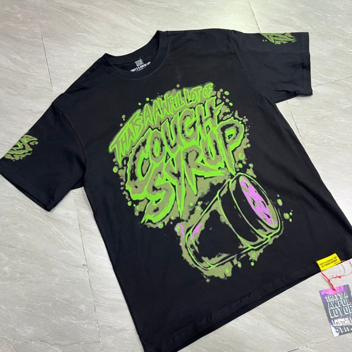 Dark Grunge Streetwear Front Splatter Paint Toxic Green Jagged Graffiti Letter Overturned Cup Purple Liquid Print Oversized T-Shirt 29343950