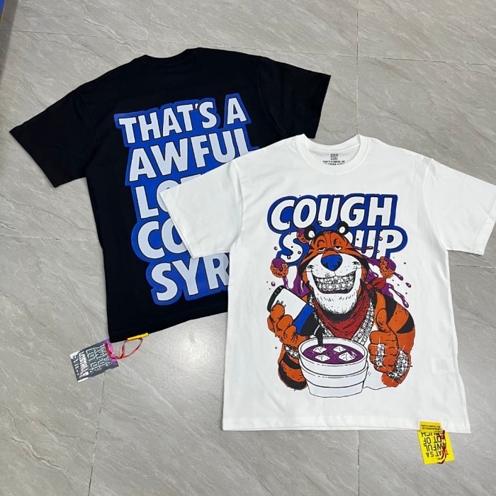 West Coast Casual Fashion Front Chill Cartoon Tiger Hip Hop Accessories Syrup Pouring Graffiti Bubble Letter Print T-Shirt 2 colors 29344065