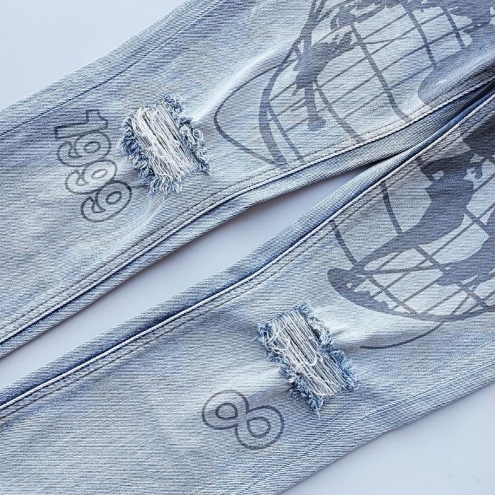 Earth Outline 1999 Print Washed Jeans 29344229