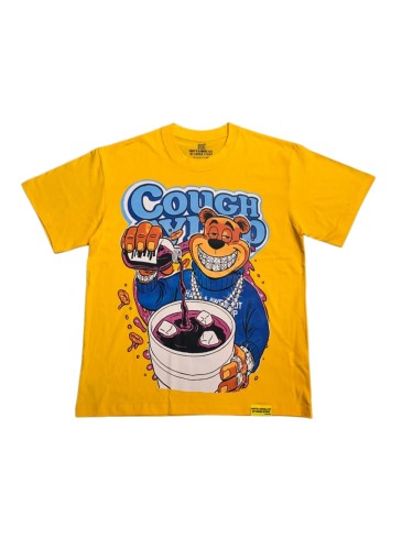 Y2K Relax Street Bright Yellow Background Cartoon Honey Bear Purple Syrup Dripping Liquid Art Print T-Shirt 29344143