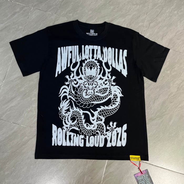 Retro Festival Streetwear Black Base Oriental Dragon Line Drawing Gothic Typography Music Tour Print T-Shirt 29344175