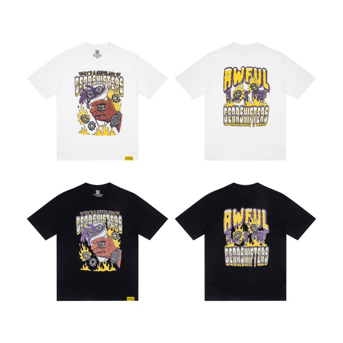 Grunge Streetwear Mechanic Hand Cup Gear Flame Gothic Letter Print Back Stacked 3D Outline Gearshifters Slogan Graphic Oversized T-Shirt 2 colors 29343893