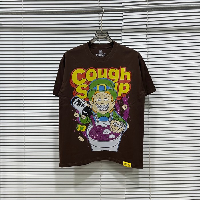 West Coast Casual Fashion Chocolate Brown Laid Back Leprechaun Mascot Pour Syrup Graffiti Bubble Font Print T-Shirt 29344165