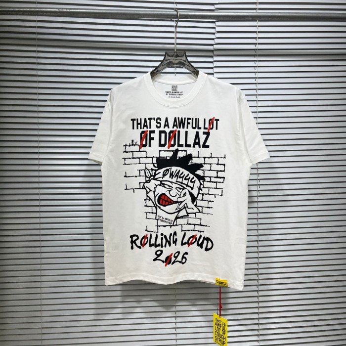0s Grunge Hip Hop Streetwear Solid White Brick Wall Background Cartoon Face Graffiti Red Strike Through Text T-Shirt 29344169