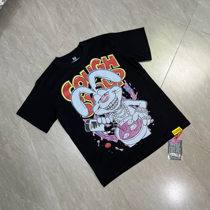 West Coast Casual Fashion Front Laid Back Cartoon Rabbit Hip Hop Jewelry Syrup Pouring Graffiti Bubble Letter Print 2 colors T-Shirt 29344059