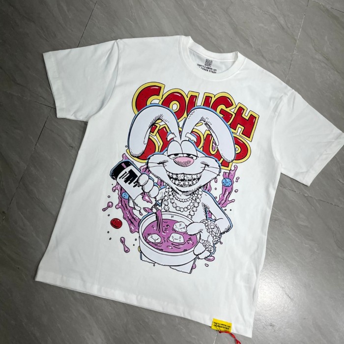 West Coast Casual Fashion Front Laid Back Cartoon Rabbit Hip Hop Jewelry Syrup Pouring Graffiti Bubble Letter Print 2 colors T-Shirt 29344059