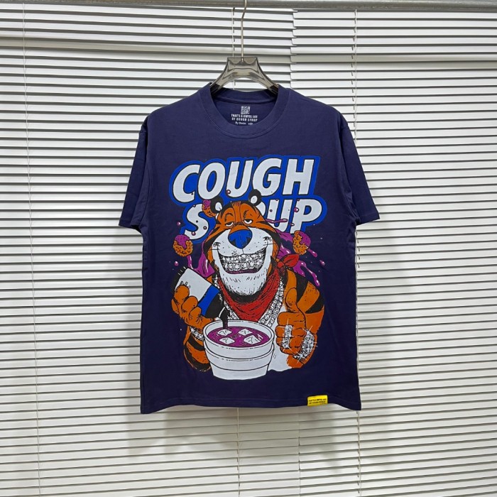 West Coast Casual Fashion Solid Navy Blue Laid Back Tiger Mascot Pour Syrup Graffiti Bubble Font Print T-Shirt 29344147