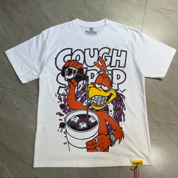 Retro Cartoon Streetwear Bright White Tone Hip Hop Rooster Character Syrup Bottle Splashing Liquid Vintage Graffiti Art Print T-Shirt 29344157