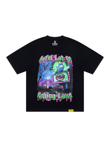 Y2K Dark Street Front Halloween Carnival Graveyard Monster Sea Lion Drip Font Print Back Contrast Layer Graffiti Oversized T-Shirt 29343932