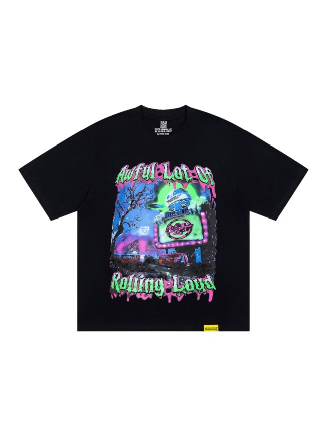 Y2K Dark Street Front Halloween Carnival Graveyard Monster Sea Lion Drip Font Print Back Contrast Layer Graffiti Oversized T-Shirt 29343932