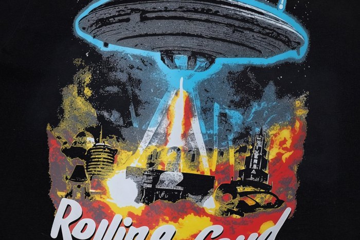 Hip Hop Streetwear Front Neon Light Bulb Outline Text Ufo Spaceship Abduct Burning City Vintage Cosmic Sky Print Oversized T-Shirt 29344003