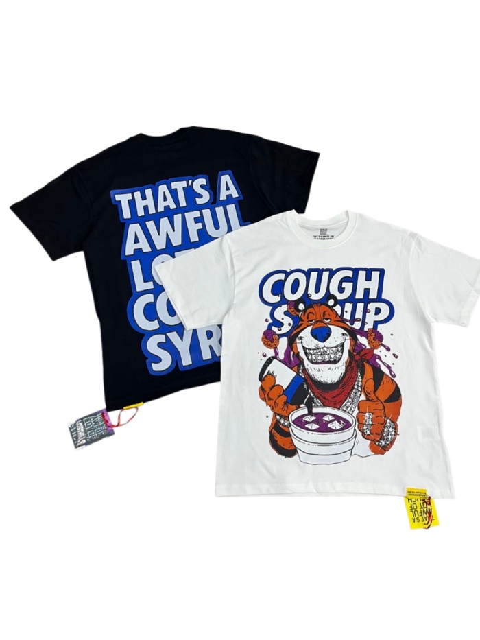 West Coast Casual Fashion Front Chill Cartoon Tiger Hip Hop Accessories Syrup Pouring Graffiti Bubble Letter Print T-Shirt 2 colors 29344065