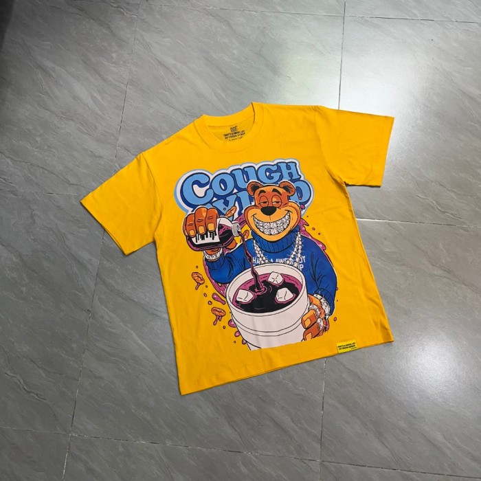 Y2K Relax Street Bright Yellow Background Cartoon Honey Bear Purple Syrup Dripping Liquid Art Print T-Shirt 29344143