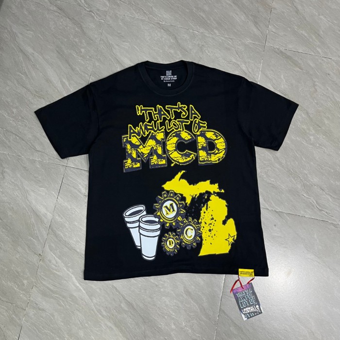 Retro State Pride Streetwear Distressed Crack Font Mechanical Gear Michigan Outline Map Dual Side Print T-Shirt 3 colors 29344200