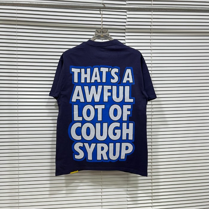 West Coast Casual Fashion Solid Navy Blue Laid Back Tiger Mascot Pour Syrup Graffiti Bubble Font Print T-Shirt 29344147