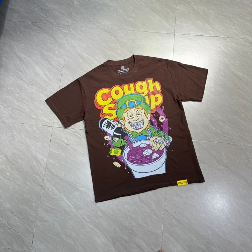 West Coast Casual Fashion Chocolate Brown Laid Back Leprechaun Mascot Pour Syrup Graffiti Bubble Font Print T-Shirt 29344165