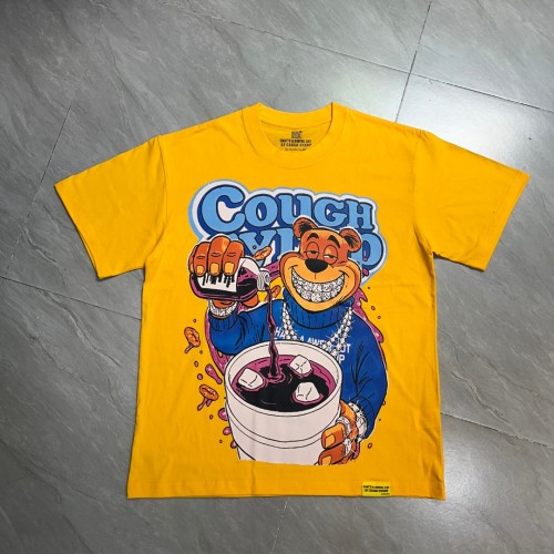 Y2K Relax Street Bright Yellow Background Cartoon Honey Bear Purple Syrup Dripping Liquid Art Print T-Shirt 29344143