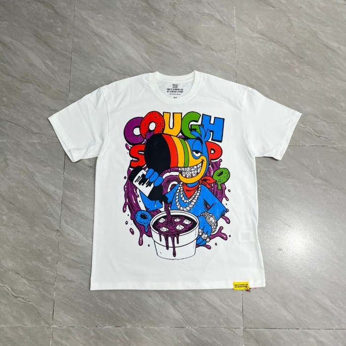 Cartoon Hip Hop Streetwear Front Multicolor Toucan Bird Grill Teeth Jewelry Pouring Purple Syrup Cup Drip Rainbow Letter Print T-Shirt 2 colors 29344027