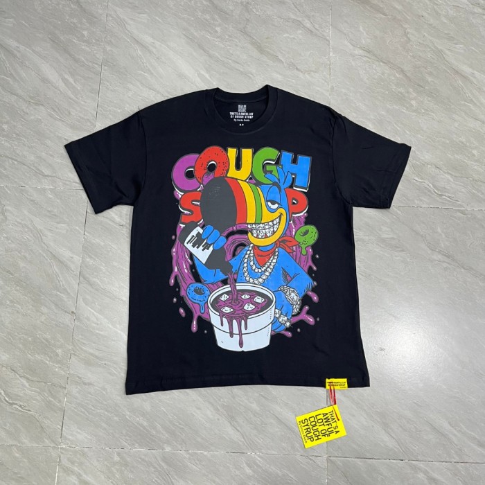 Cartoon Hip Hop Streetwear Front Multicolor Toucan Bird Grill Teeth Jewelry Pouring Purple Syrup Cup Drip Rainbow Letter Print T-Shirt 2 colors 29344027