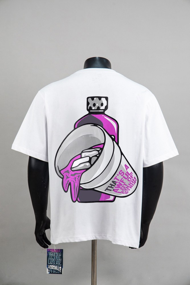 Minimal Hip Hop Streetwear Front Purple Block Letter Back Dripping Purple Syrup Bottle Cup Cartoon Graphic Oversized T-Shirt 29343927