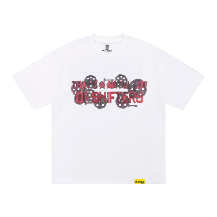 Y2K Industrial Retro Street Front Rust Mechanical Gear Overlay Faded Gradient Typography Print T-Shirt 2 colors 29344071
