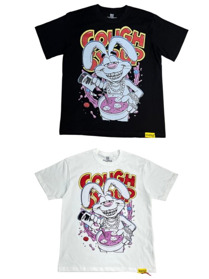 West Coast Casual Fashion Front Laid Back Cartoon Rabbit Hip Hop Jewelry Syrup Pouring Graffiti Bubble Letter Print 2 colors T-Shirt 29344059