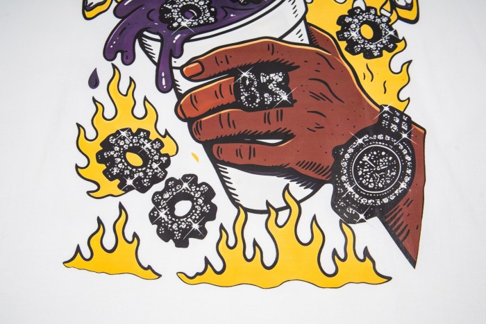 Grunge Streetwear Mechanic Hand Cup Gear Flame Gothic Letter Print Back Stacked 3D Outline Gearshifters Slogan Graphic Oversized T-Shirt 2 colors 29343893