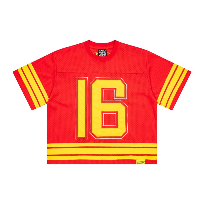 Vintage Football Hip Hop Streetwear Large Number 16 Border Print Mesh Jersey Cropped T-Shirt 4 colors 29344085