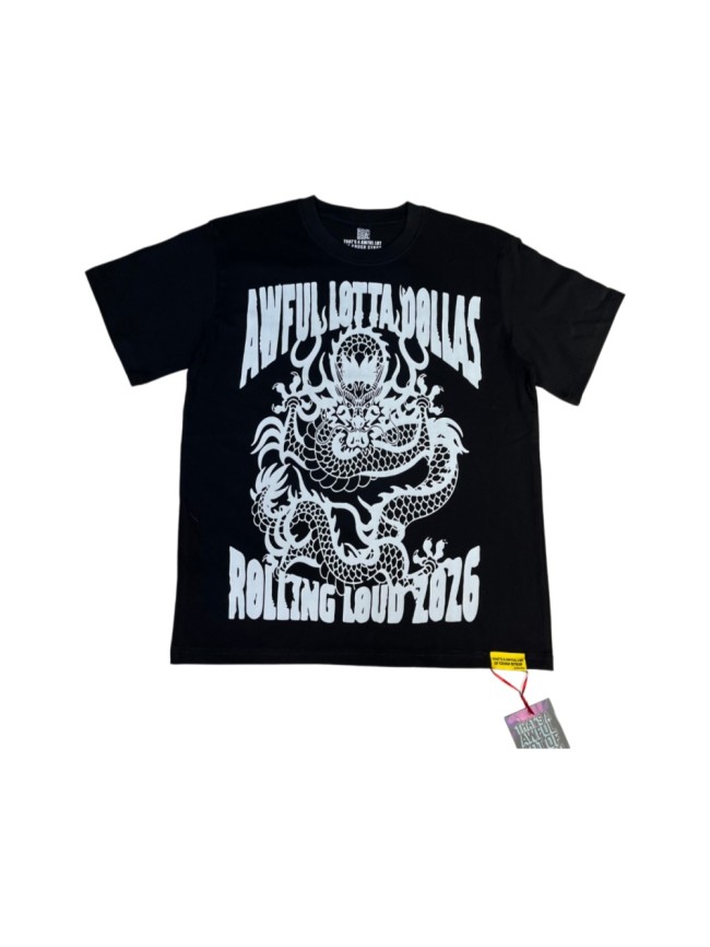 Retro Festival Streetwear Black Base Oriental Dragon Line Drawing Gothic Typography Music Tour Print T-Shirt 29344175
