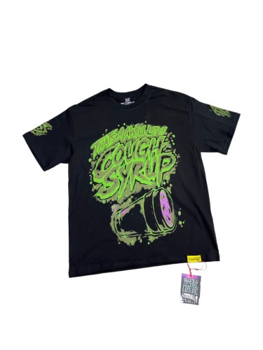 Dark Grunge Streetwear Front Splatter Paint Toxic Green Jagged Graffiti Letter Overturned Cup Purple Liquid Print Oversized T-Shirt 29343950