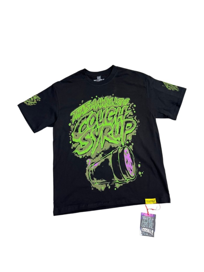 Dark Grunge Streetwear Front Splatter Paint Toxic Green Jagged Graffiti Letter Overturned Cup Purple Liquid Print Oversized T-Shirt 29343950