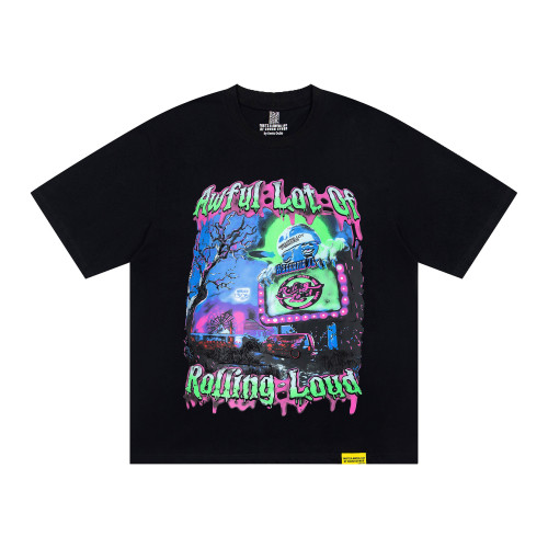 Y2K Dark Street Front Halloween Carnival Graveyard Monster Sea Lion Drip Font Print Back Contrast Layer Graffiti Oversized T-Shirt 29343932